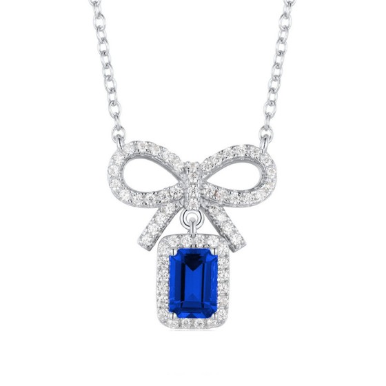 925 Sterling Silver Lab-Grown Sapphire Necklace(A73-P2020420B)