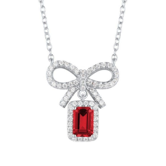 925 Sterling Silver Lab-Grown Ruby Necklace(A73-P2020420R)