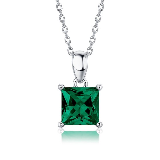 925 Sterling Silver Lab-Grown Emerald Necklace(ZHFP0101L)