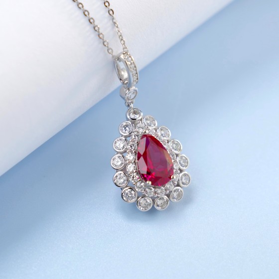 925 Sterling Silver Lab-Grown Ruby Necklace(A73-N2105081R)