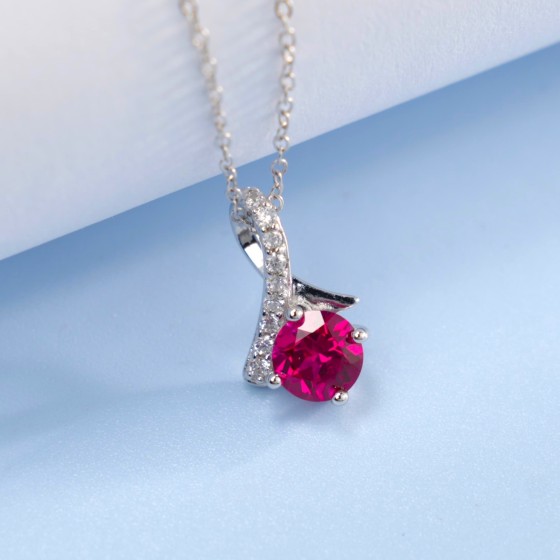 925 Sterling Silver Lab-Grown Ruby Necklace(P00116-2R)