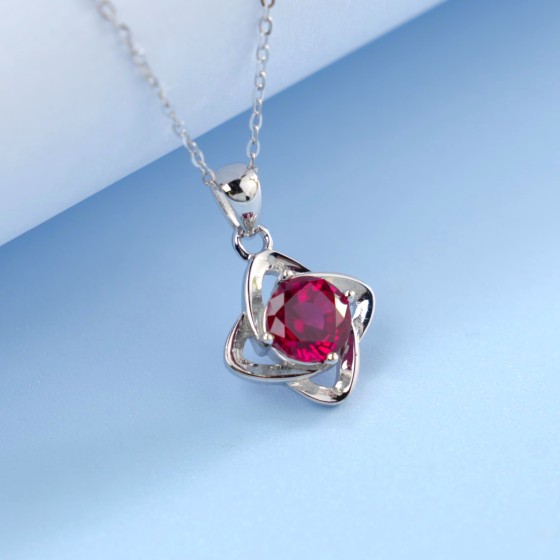 925 Sterling Silver Lab-Grown Ruby Necklace(P00130R)