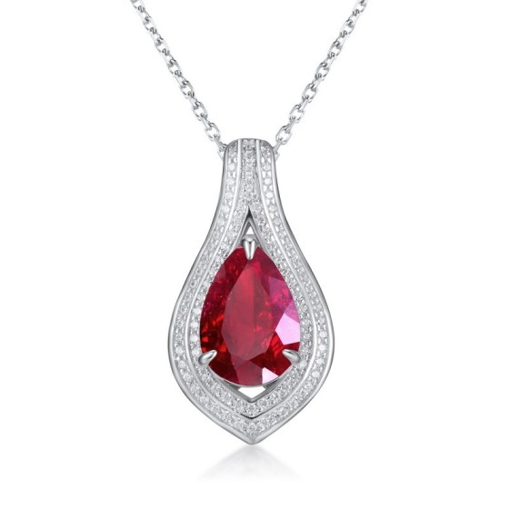 925 Sterling Silver Lab-Grown Ruby Necklace(P0622R)