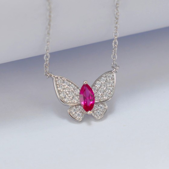 925 Sterling Silver Lab-Grown Ruby Necklace(P5006R)