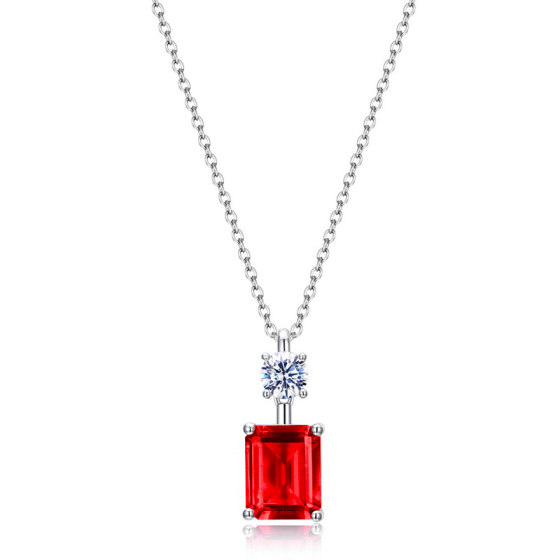 925 Sterling Silver Lab-Grown Ruby Necklace small size(P1917997R)