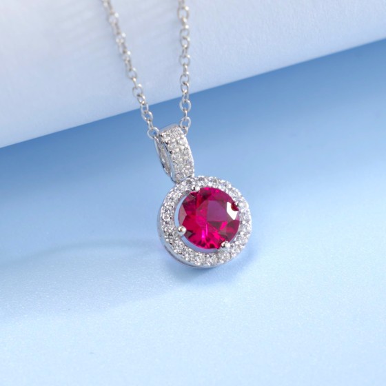 925 Sterling Silver Lab-Grown Ruby Necklace(ZHF01112R)