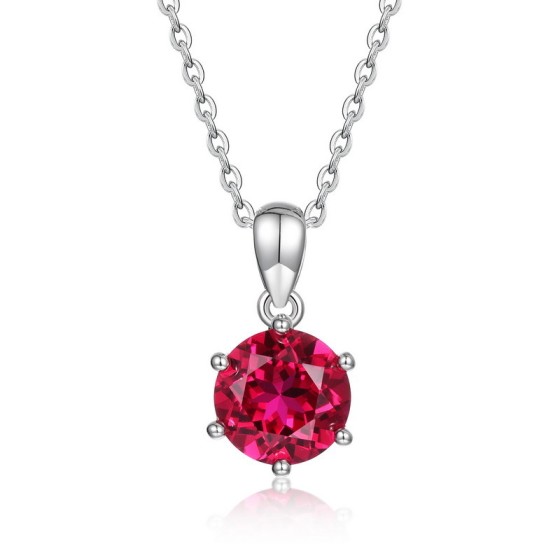 925 Sterling Silver Lab-Grown Ruby Necklace(ZHF-3817R)