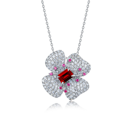 925 Sterling Silver Lab-Grown Ruby Necklace(ZHFP0008R)