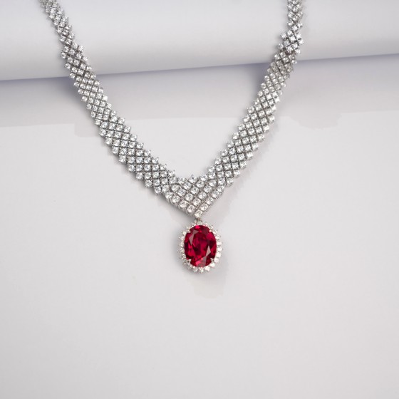 925 Sterling Silver Lab-Grown Ruby Necklace(ZHF-P0012R)