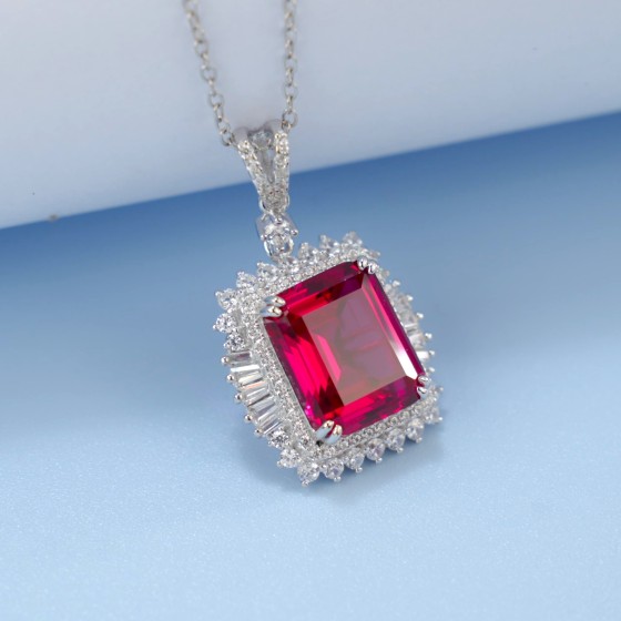925 Sterling Silver Lab-Grown Ruby Necklace(ZHFP0445R)