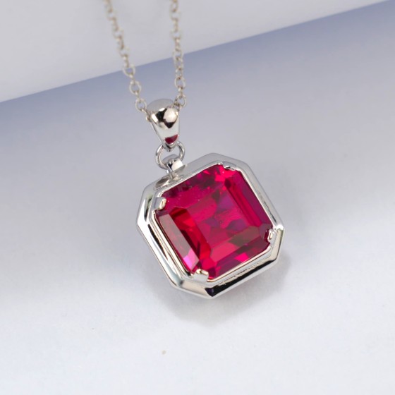 925 Sterling Silver Lab-Grown Ruby Necklace(ZHF-P1121R)