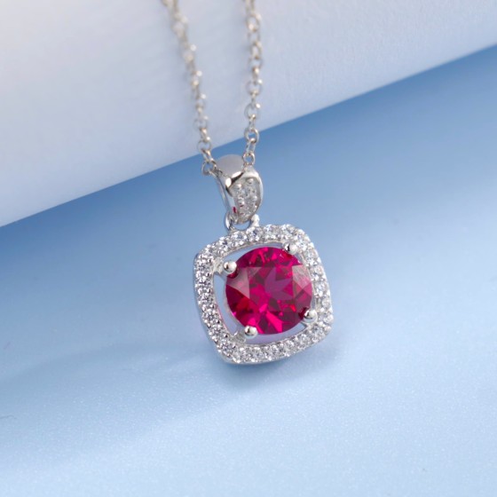 925 Sterling Silver Lab-Grown Ruby Necklace(ZHF-P1311R)