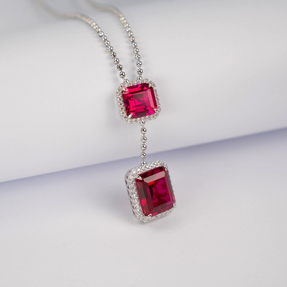 925 Sterling Silver Lab-Grown Ruby Necklace(ZHF-P1411R)