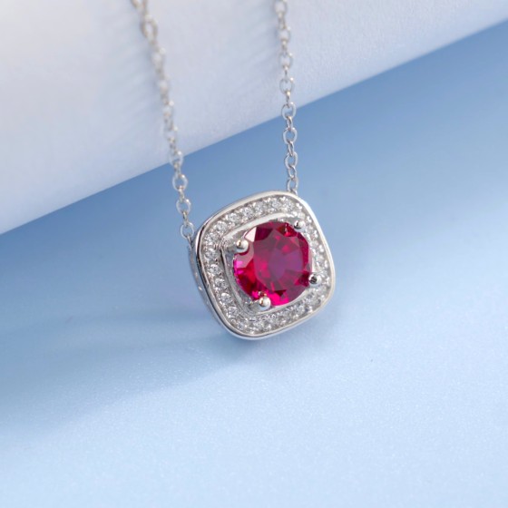 925 Sterling Silver Lab-Grown Ruby Necklace(ZHF-P1745R)