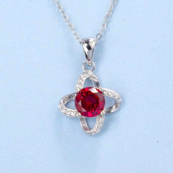 925 Sterling Silver Lab-Grown Ruby Necklace(ZHF-P2025GR)