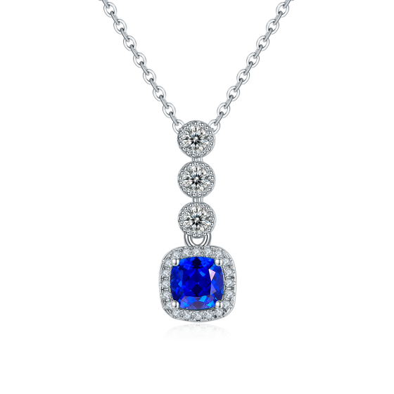 925 Sterling Silver Lab-Grown Sapphire Necklace(N1917986B)