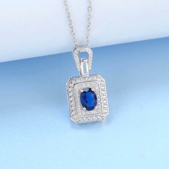 925 Sterling Silver Lab-Grown Sapphire Necklace(P5003B)