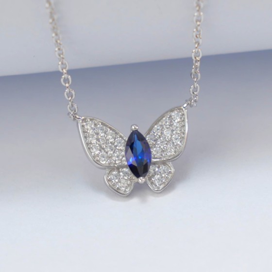 925 Sterling Silver Lab-Grown Sapphire Necklace(P5006B)
