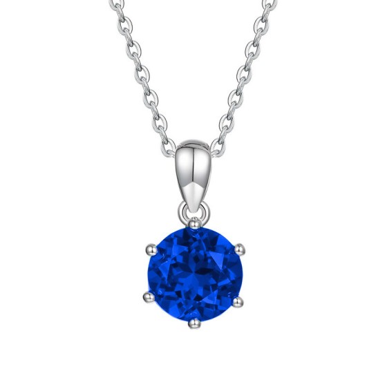 925 Sterling Silver Lab-Grown Sapphire Necklace(ZHF-3817B)