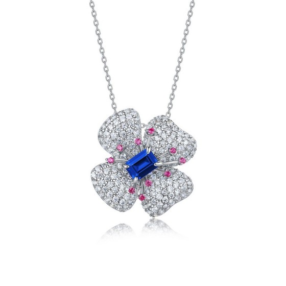 925 Sterling Silver Lab-Grown Sapphire Necklace(ZHFP0008B)