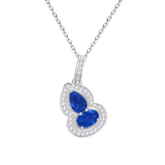 925 Sterling Silver Lab-Grown Sapphire Necklace(ZHF-P1651B)