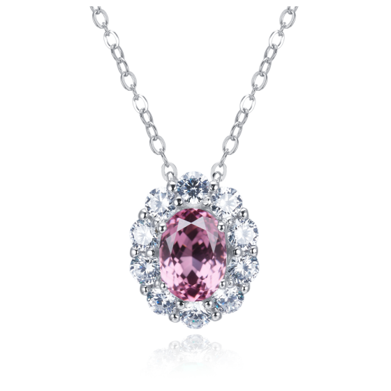 925 Sterling Silver Lab-Grown Padparadscha Sapphire Necklace(ZHFNO006HF)