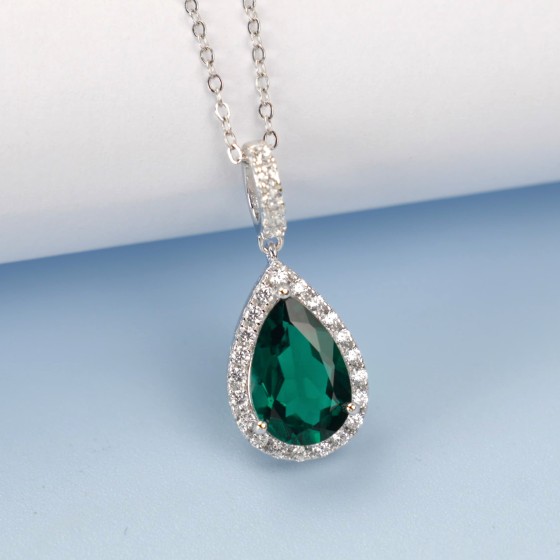 925 Sterling Silver Lab-Grown Emerald Necklace(P1094)