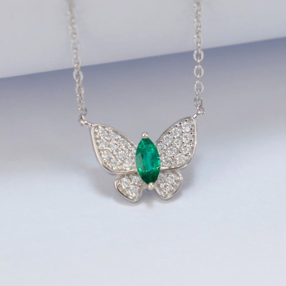 925 Sterling Silver Lab-Grown Emerald Necklace(P5006)