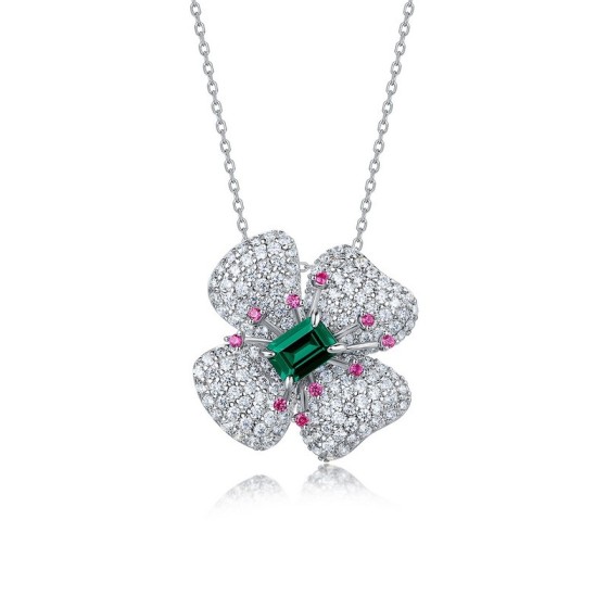 925 Sterling Silver Lab-Grown Emerald Necklace(ZHFP0008)