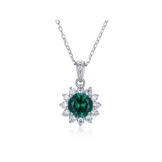 925 Sterling Silver Lab-Grown Emerald Necklace(ZHF-P00117L)