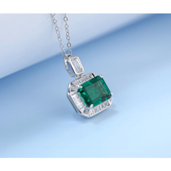 925 Sterling Silver Lab-Grown Emerald Necklace(ZHF-P1450)