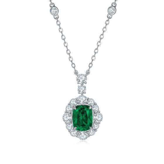 925 Sterling Silver Lab-Grown Emerald Necklace(ZHF-P1581L)