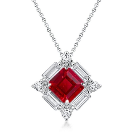 925 Sterling Silver Lab-Grown Ruby Necklace(ZHFP0591R)