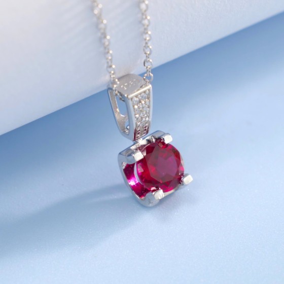 925 Sterling Silver Lab-Grown Ruby Necklace(ZHF-P1734R)
