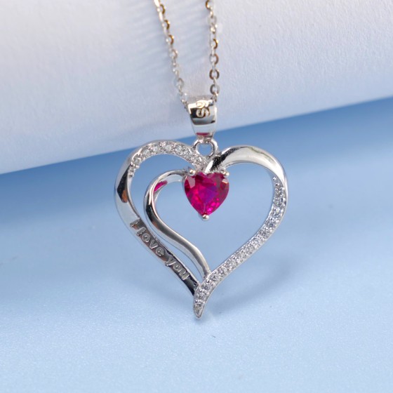 925 Sterling Silver Lab-Grown Ruby Necklace(ZHF-P202520 R)