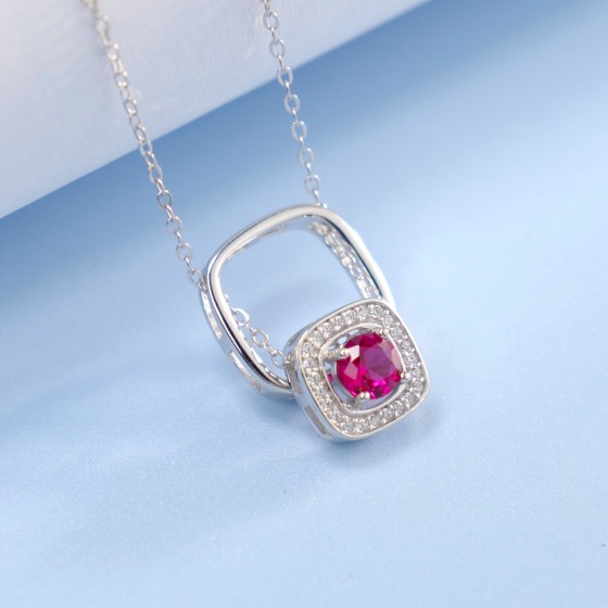 925 Sterling Silver Lab-Grown Ruby Necklace(ZHF-P5506-1R)