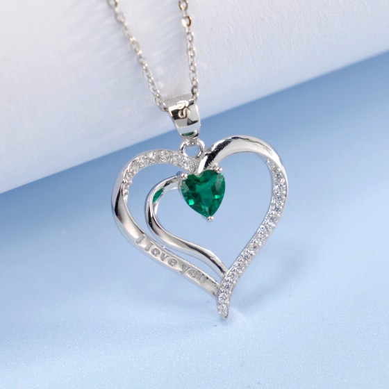 925 Sterling Silver Lab-Grown Emerald Necklace(ZHF-P202520)