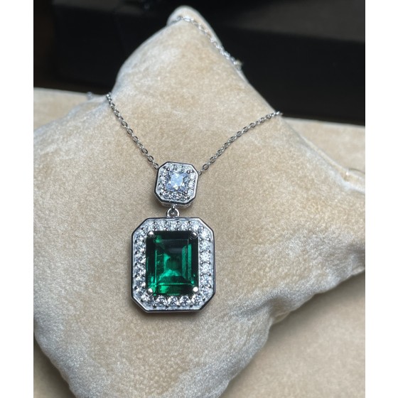 925 Sterling Silver Lab-Grown Emerald Necklace(PS1808L)