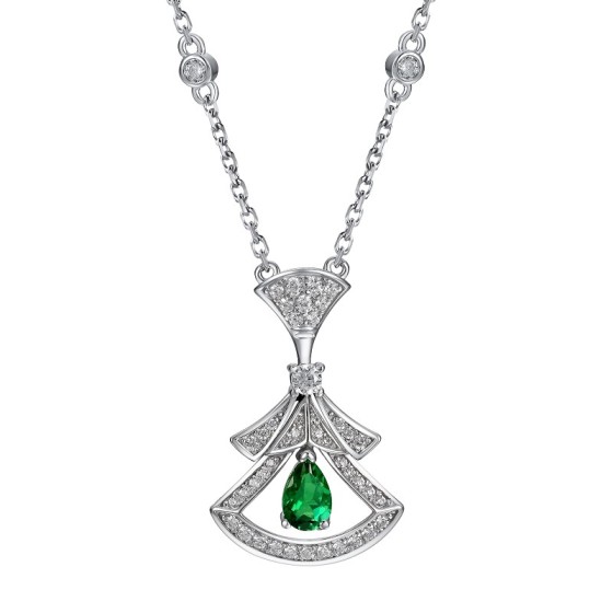 925 Sterling Silver Lab-Grown Emerald Necklace(N17339)