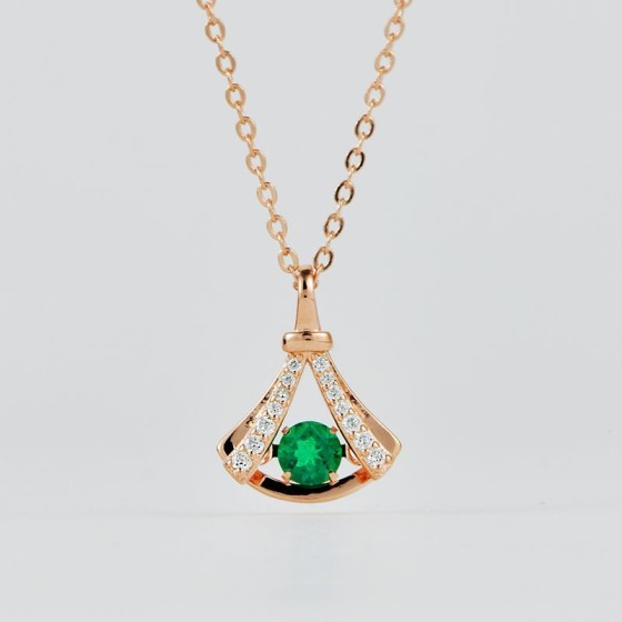925 Silver Lab-Grown Emerald Skirt Dancing Necklace (LP0126R)