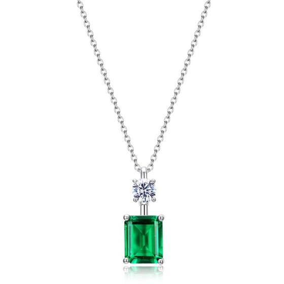 925 Sterling Silver Lab-Grown Emerald Necklace small size(A73-P1917997-1)