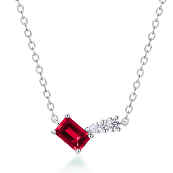 925 Sterling Silver Lab-Grown Ruby Necklace(ZHF-P5508R)