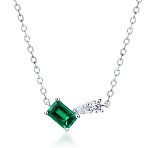 925 Sterling Silver Lab-Grown Emerald Necklace(ZHF-P5508L)