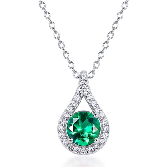 925 Sterling Silver Lab-Grown Emerald Necklace(ZHF-P5515L)
