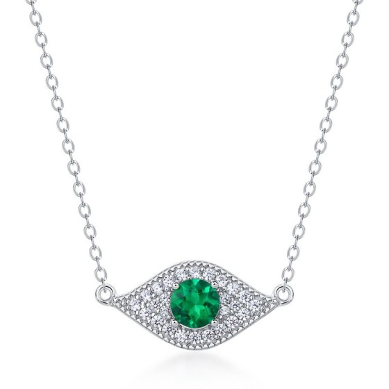 925 Sterling Silver Lab-Grown Emerald Necklace(ZHF-P5512L)
