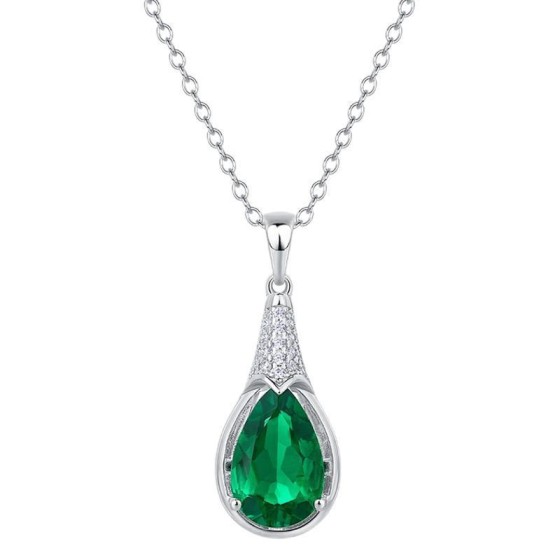 925 Sterling Silver Lab-Grown Emerald Necklace(ZHF-P1300)