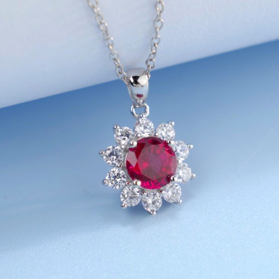 925 Sterling Silver Lab-Grown Ruby Necklace(ZHF-P0101R)