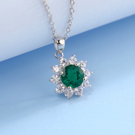925 Sterling Silver Lab-Grown Emerald Necklace(ZHF-P0101)