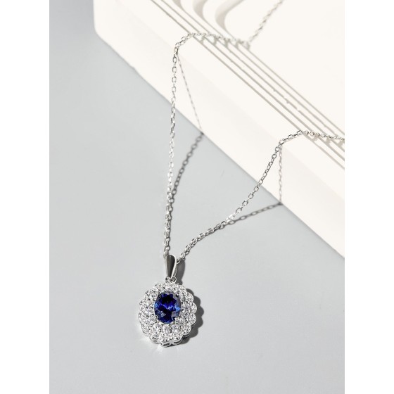925 Sterling Silver Lab-Grown Sapphire Necklace(ZHF-P0960B)