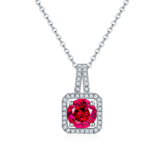 925 Sterling Silver Lab-Grown Ruby Necklace(ZHF-P1730R)
